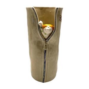 1975 Vintage Fitz & Floyd Faux Zipper Person 7.5” Ceramic Vase – Unusual Vase